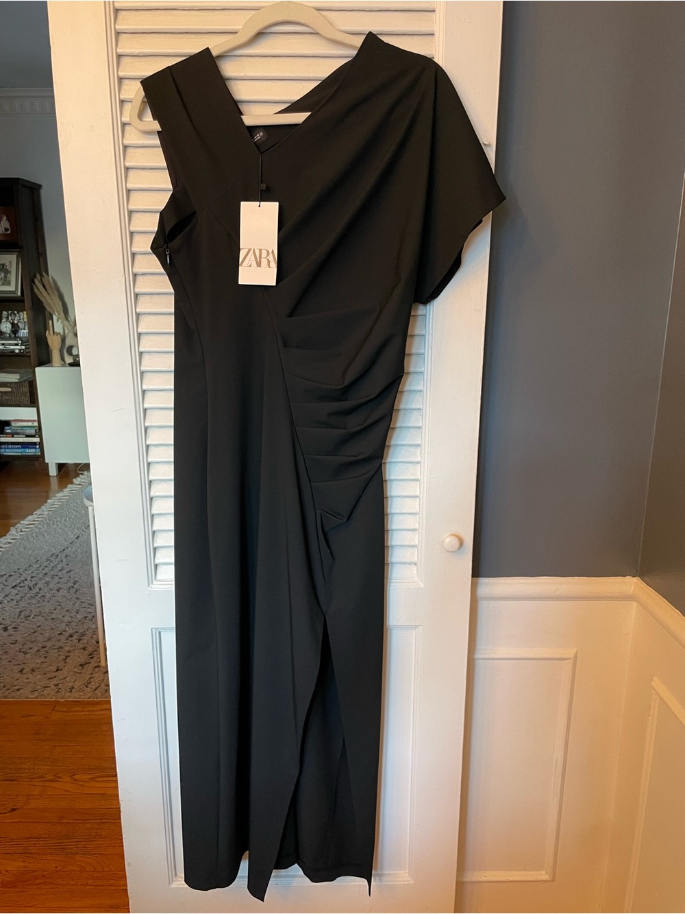 Zara Black One-Shoulder Draped Women's Dress